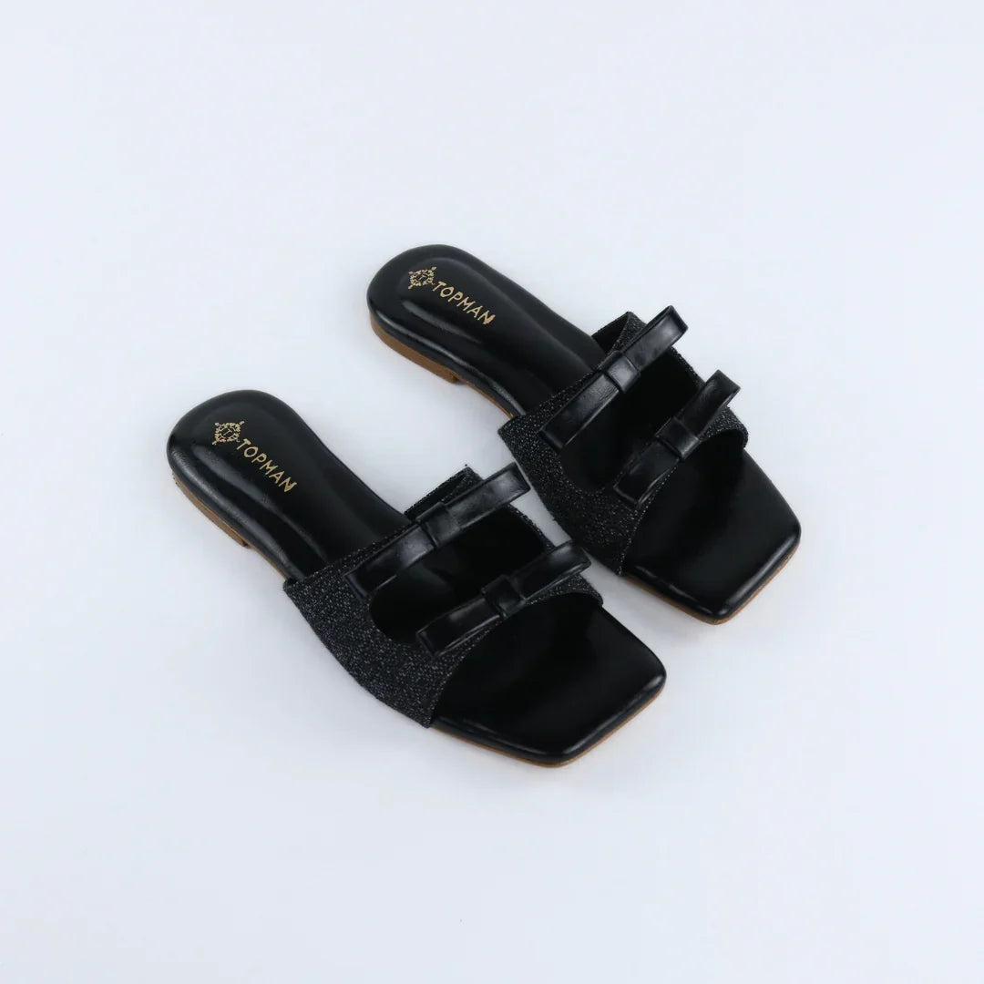 Black Dual Strap Slip-On-F009