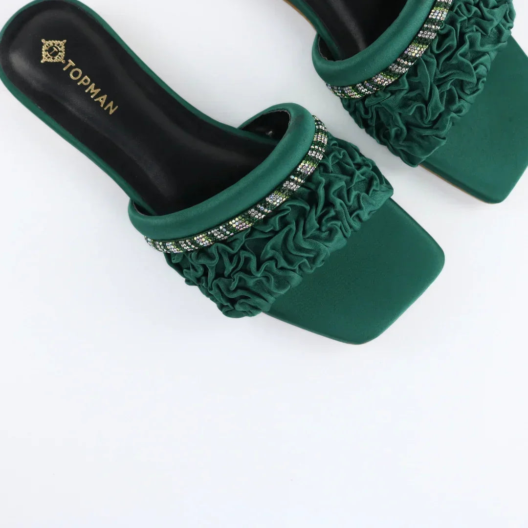 Green Ruffle Sliders-F010