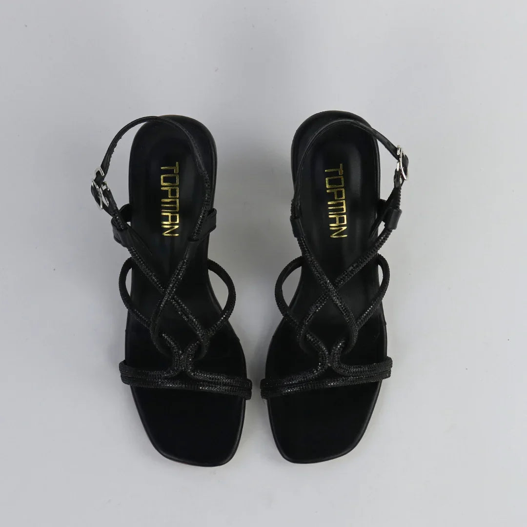 Women’s Black Strappy Heels-H003