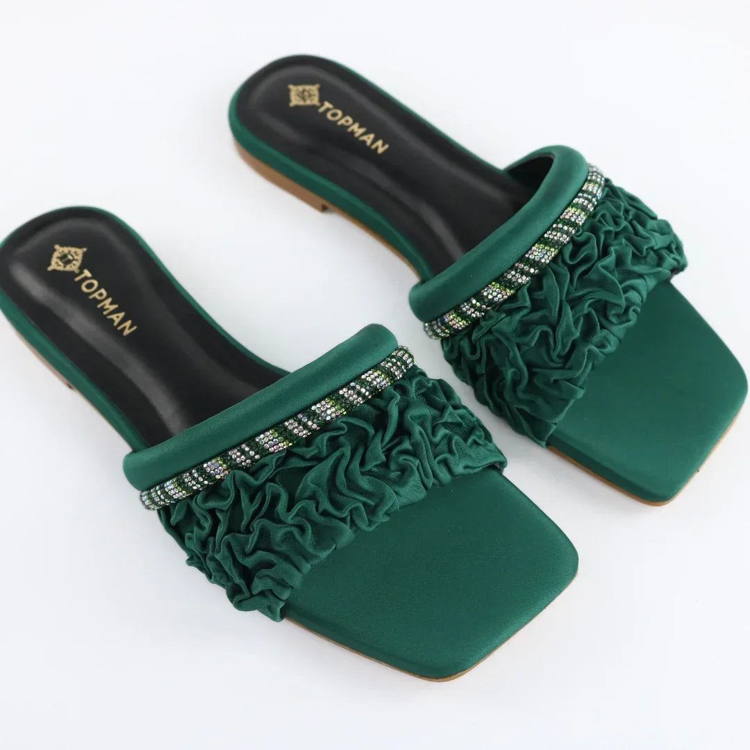 Green Ruffle Sliders-F010