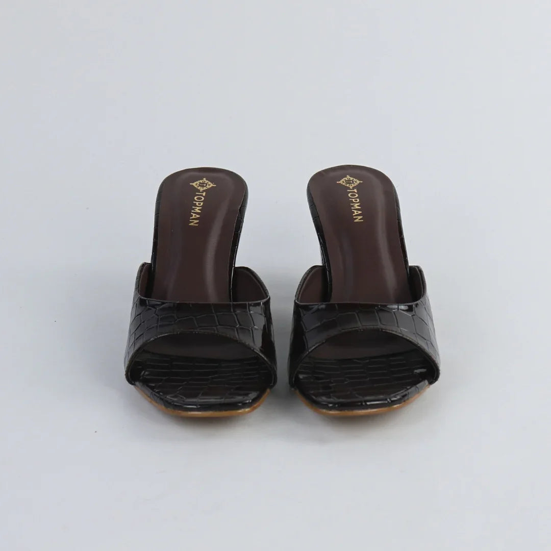 Women’s glossy dark brown Heels-H001