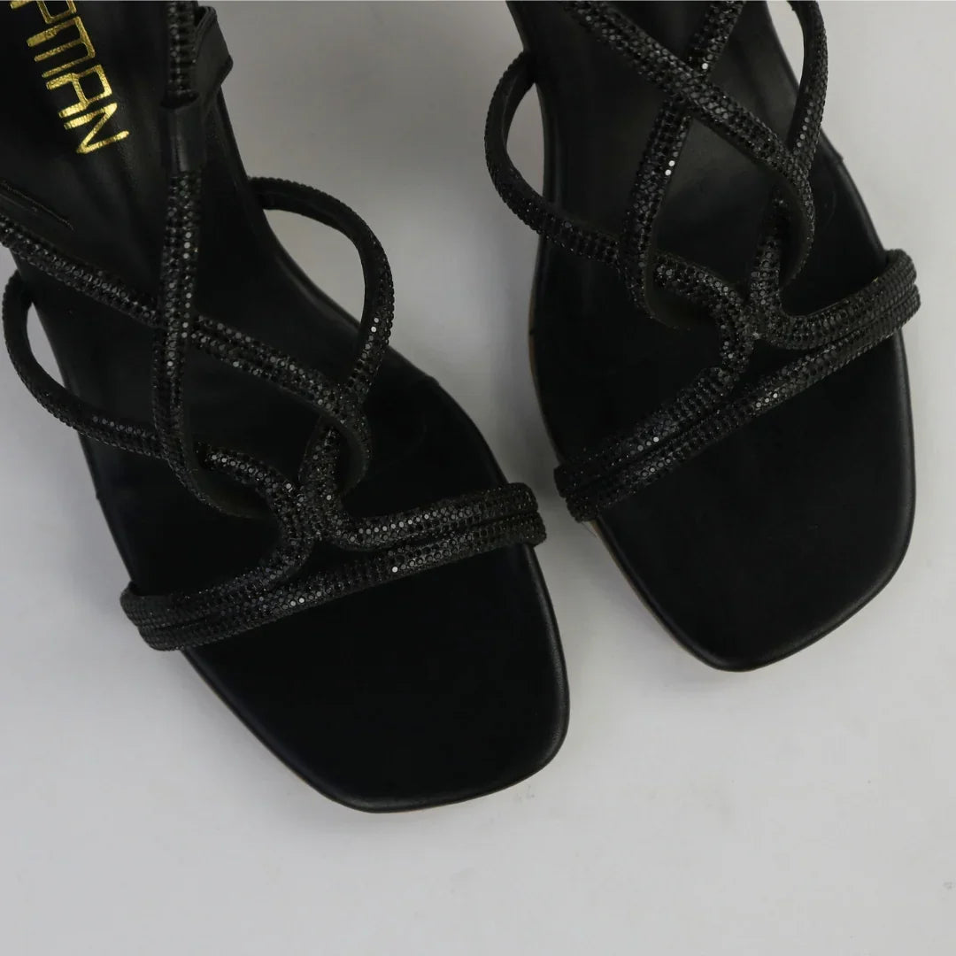 Women’s Black Strappy Heels-H003