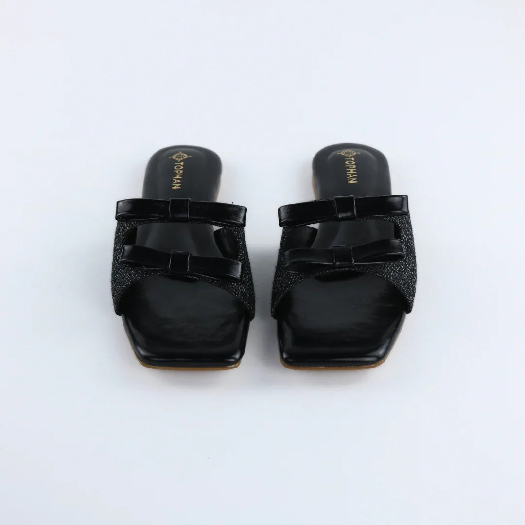 Black Dual Strap Slip-On-F009