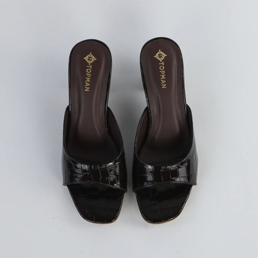 Women’s glossy dark brown Heels-H001