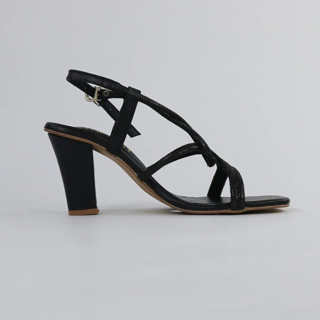 Women’s Black Strappy Heels-H003