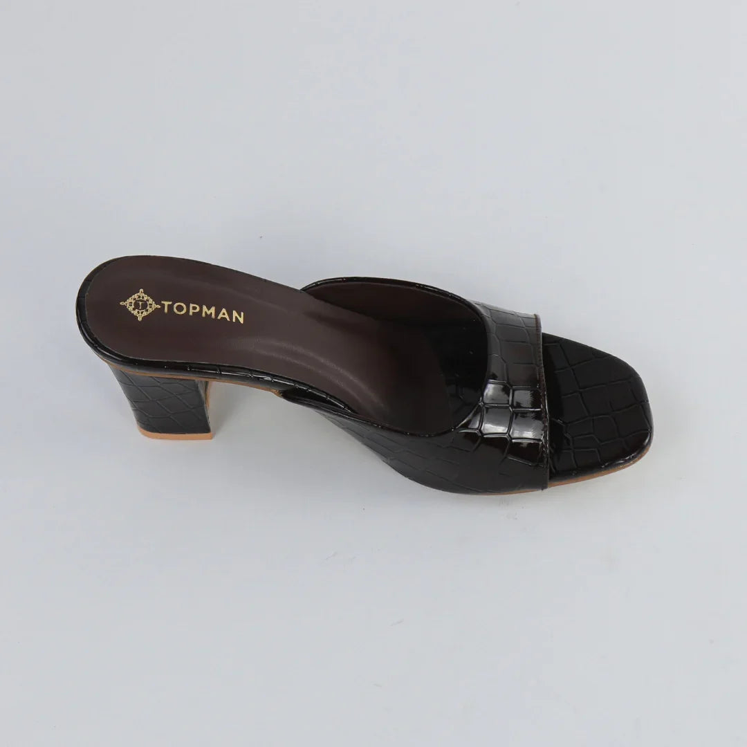 Women’s glossy dark brown Heels-H001