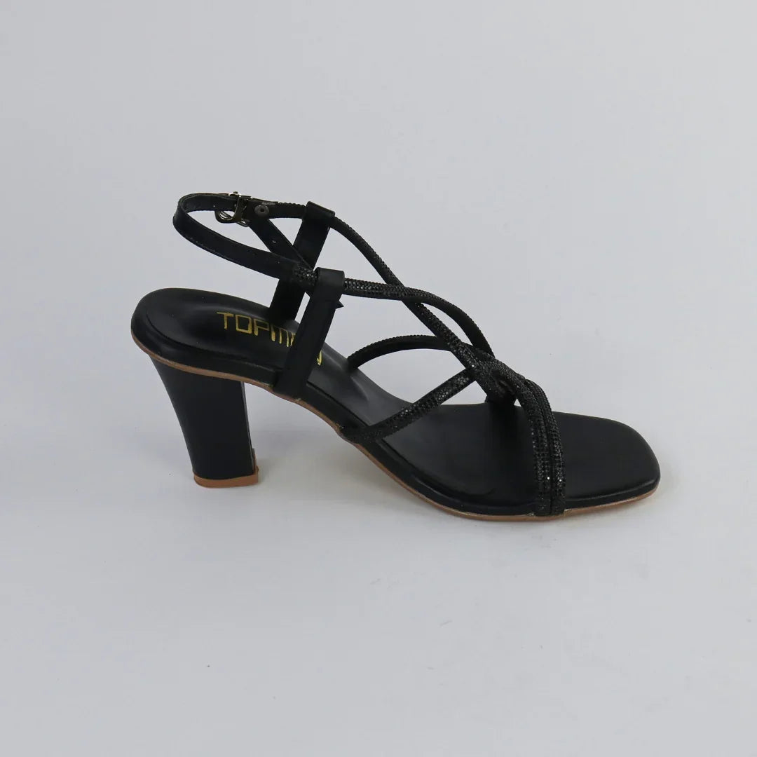 Women’s Black Strappy Heels-H003