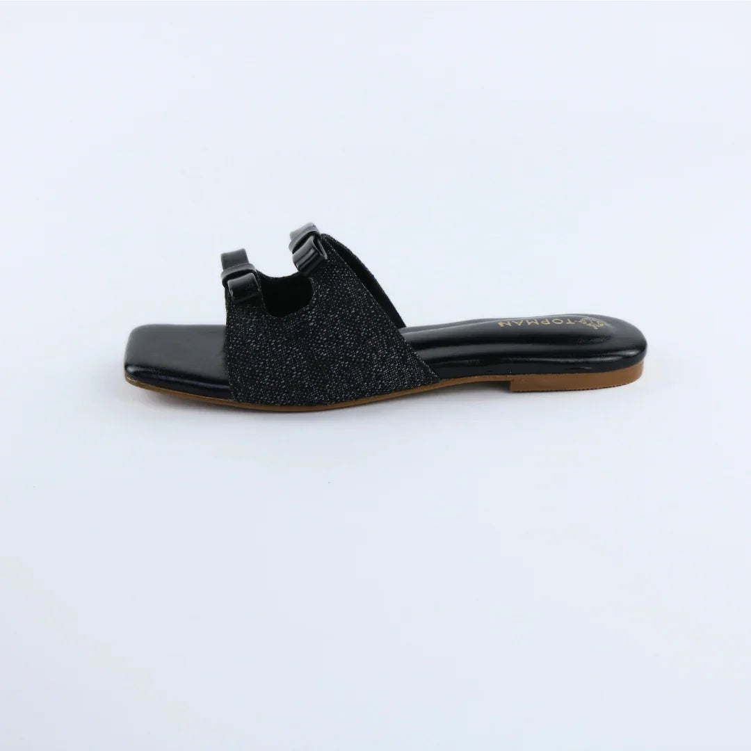 Black Dual Strap Slip-On-F009