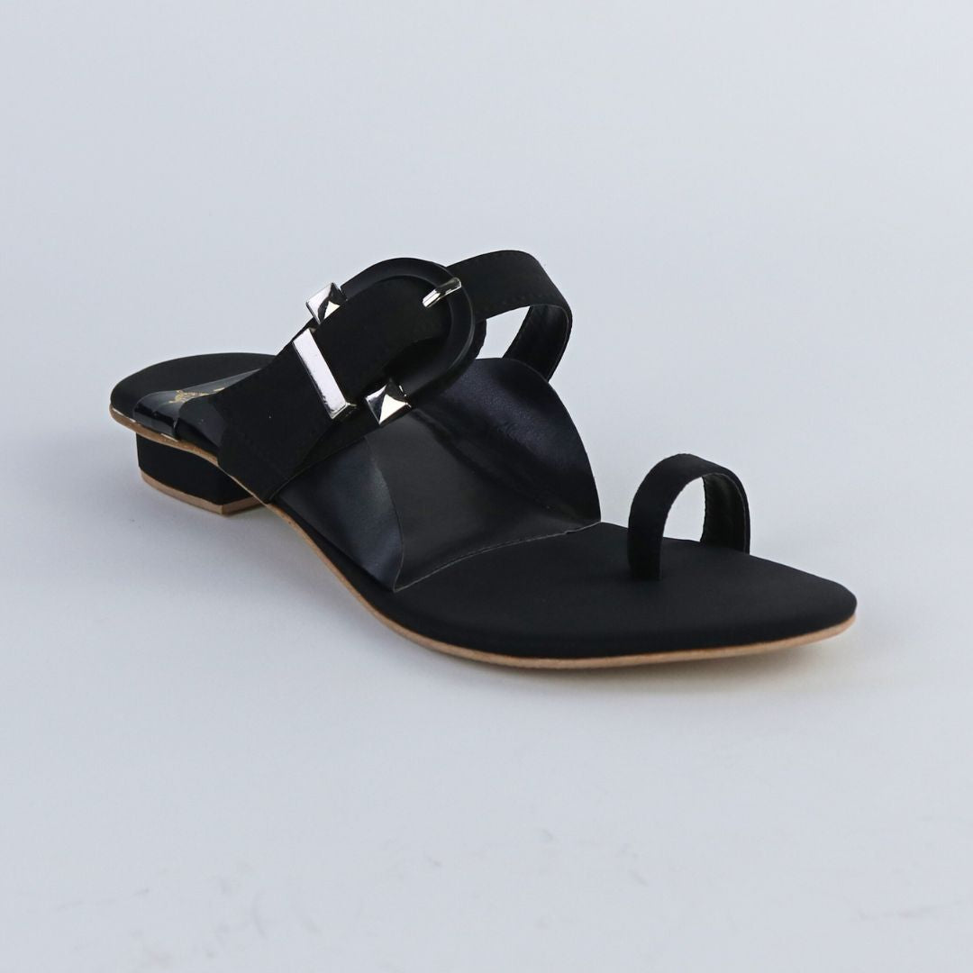 Buckle Black Flats