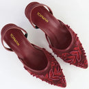 Red Embroidered Heels