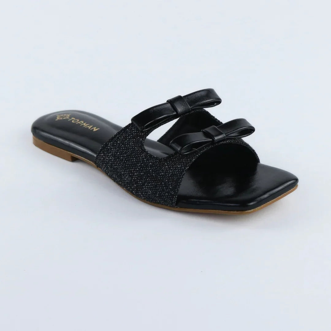 Black Dual Strap Slip-On-F009