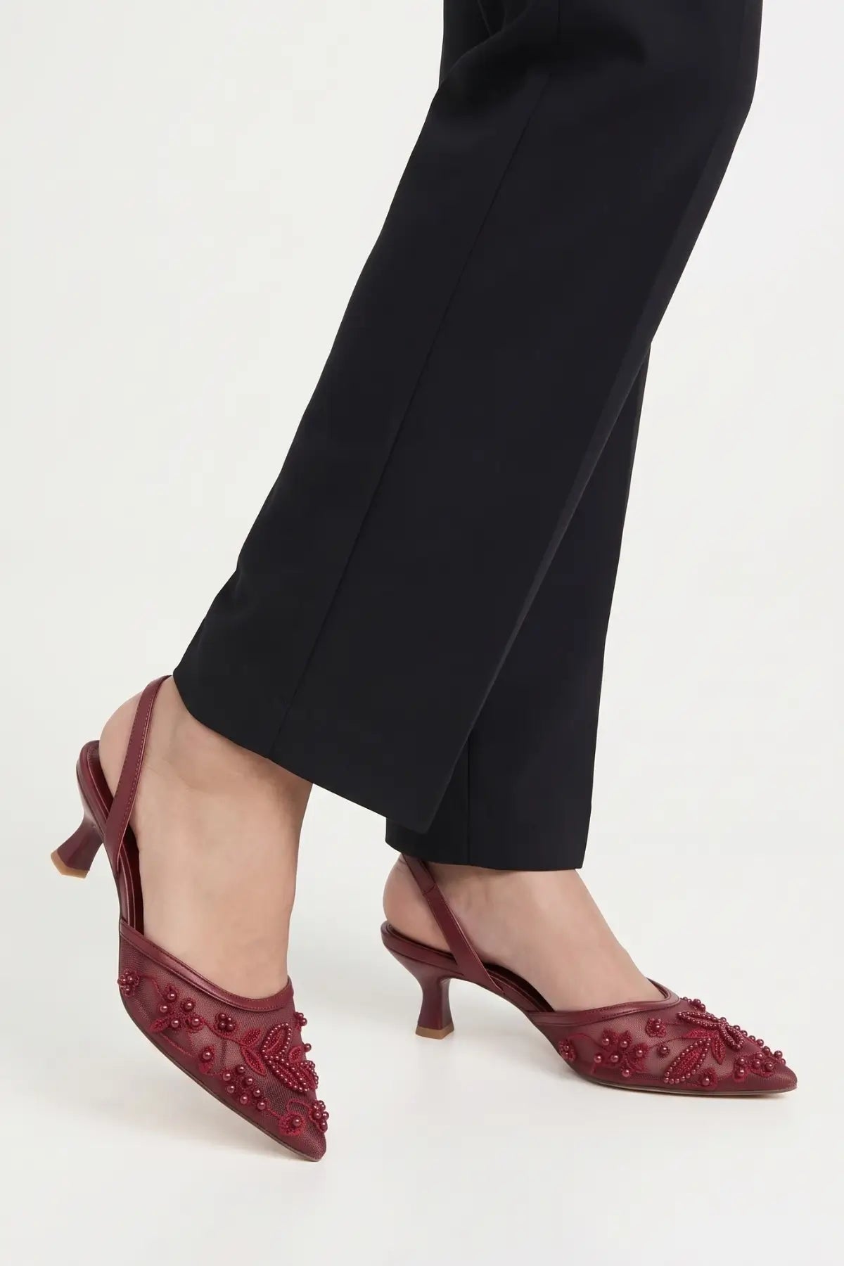 Red Embroidered Heels