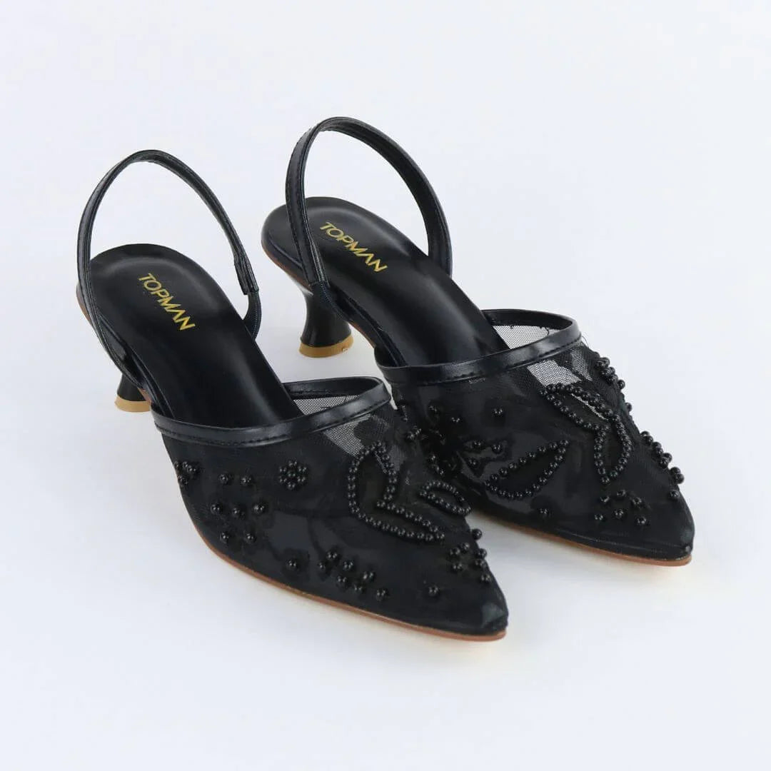 Black Embroidered Heels