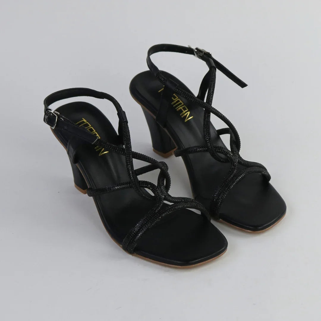 Women’s Black Strappy Heels-H003