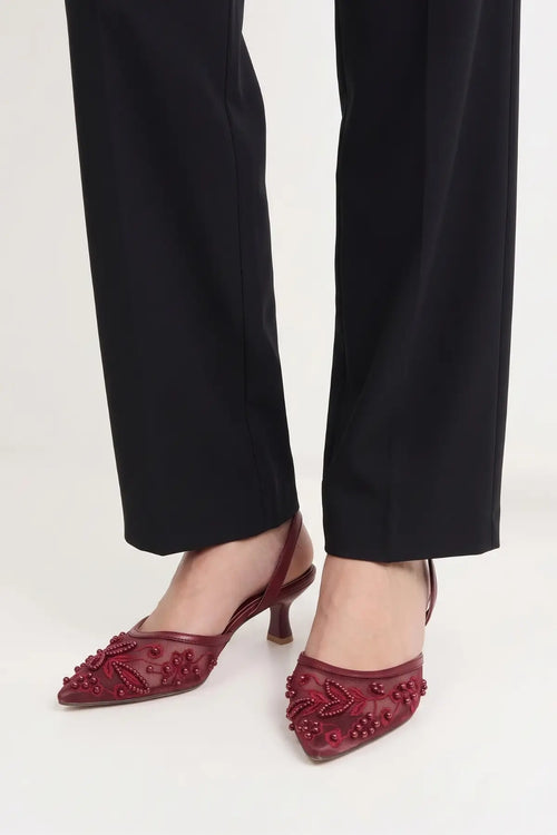 Red Embroidered Heels