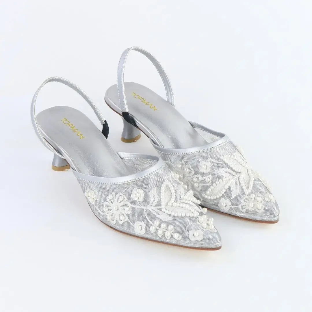 Silver Embroidered Heels