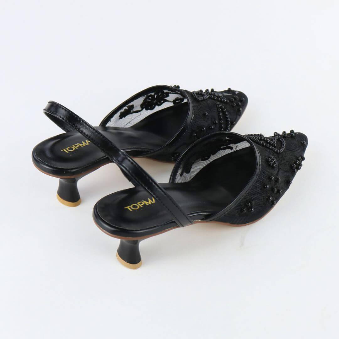 Black Embroidered Heels