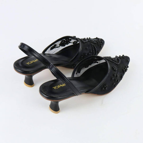 Black Embroidered Heels