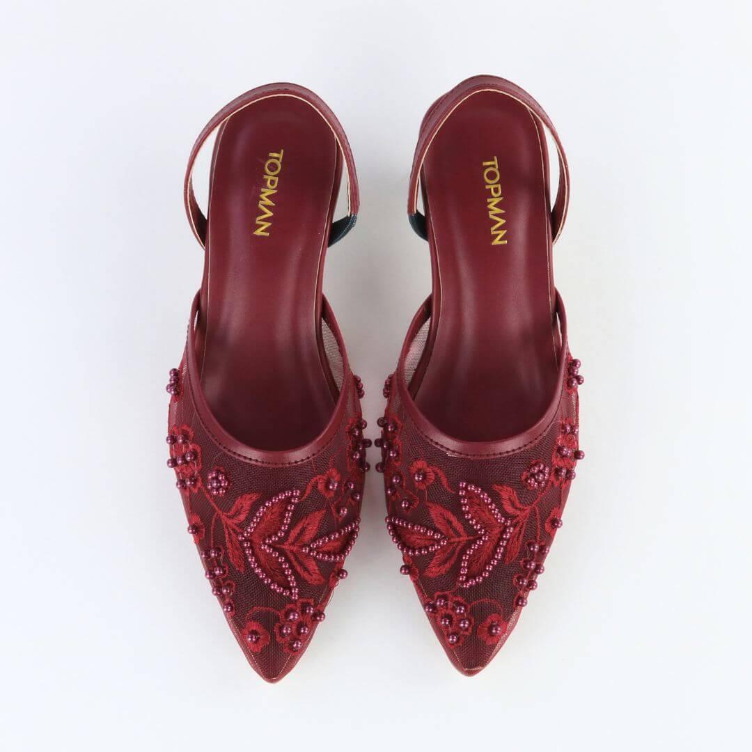 Red Embroidered Heels