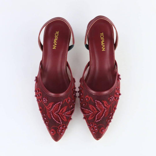 Red Embroidered Heels