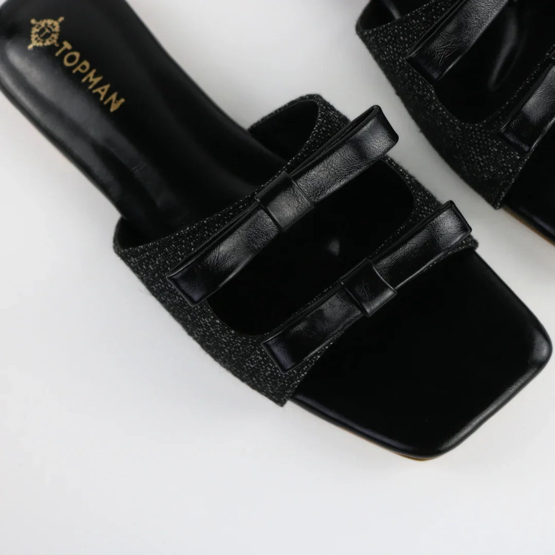 Black Dual Strap Slip-On-F009