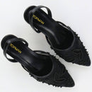 Black Embroidered Heels