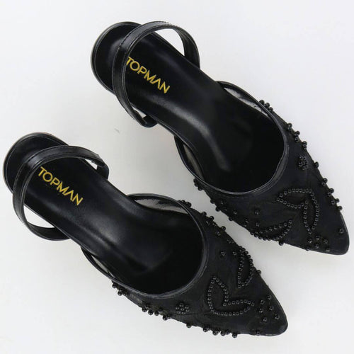 Black Embroidered Heels