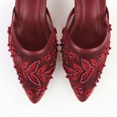 Red Embroidered Heels