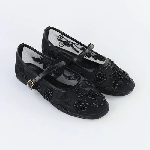 Embroidered Black Pumps