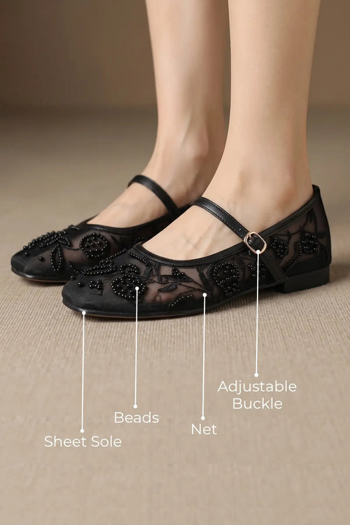 Embroidered Black Pumps