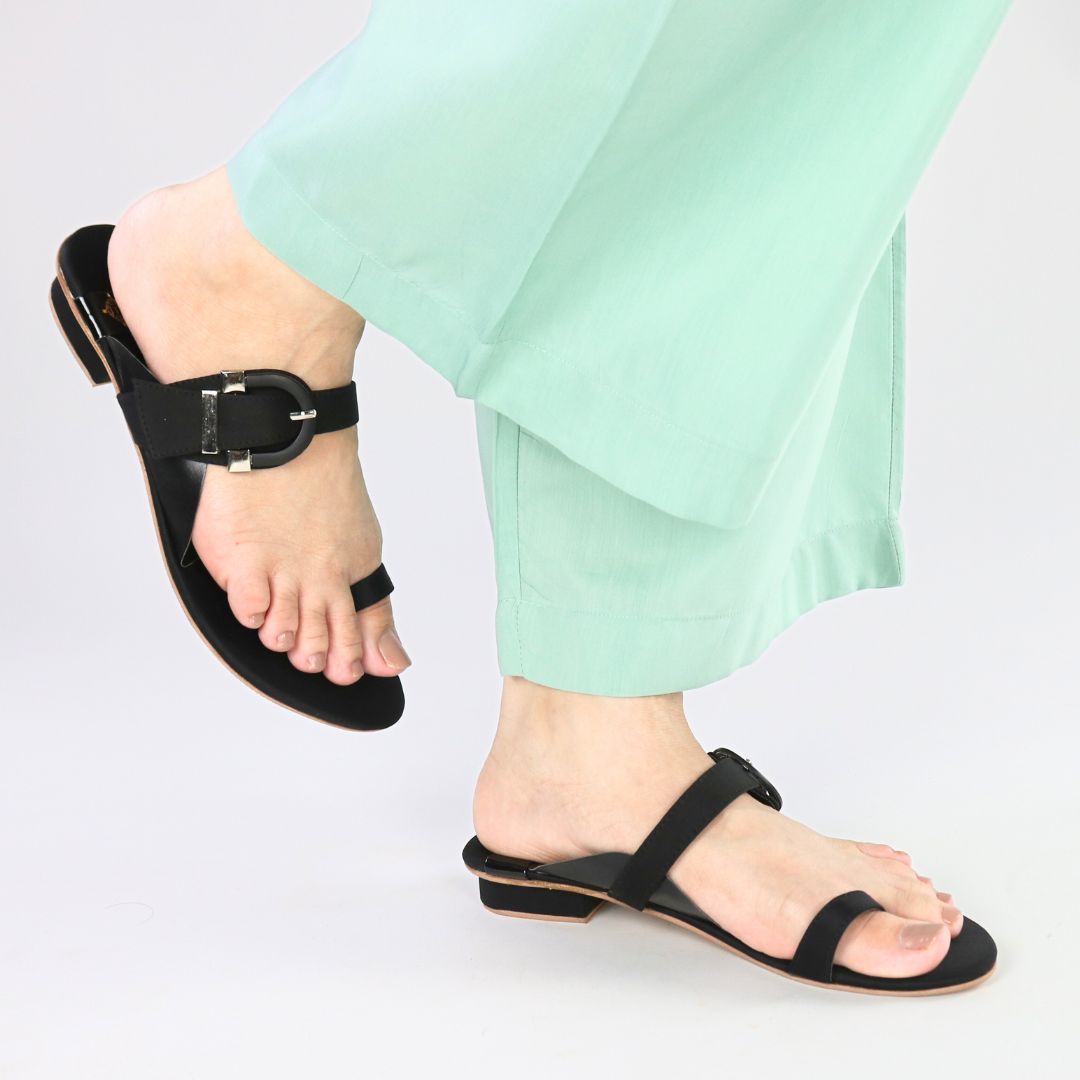 Buckle Black Flats