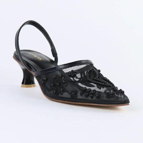 Black Embroidered Heels