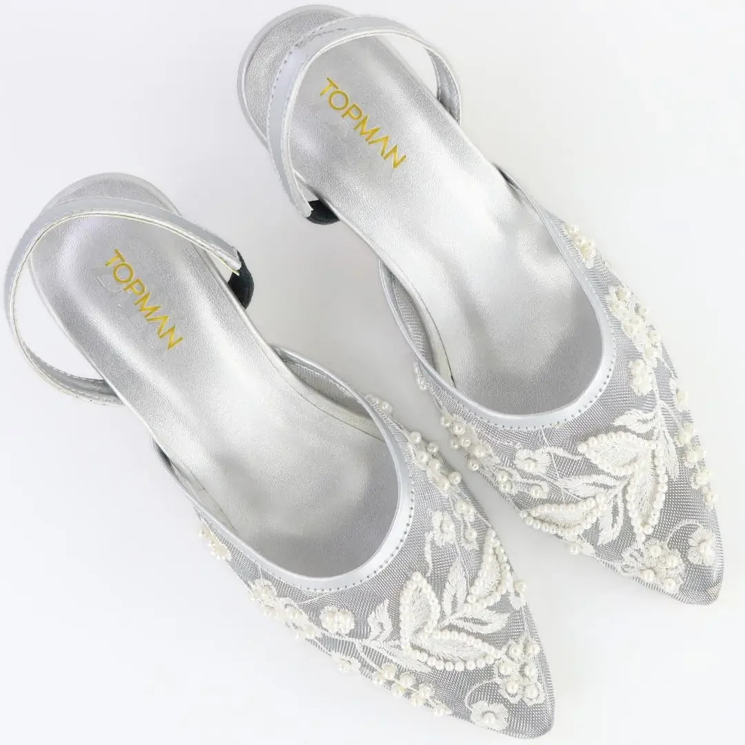 Silver Embroidered Heels