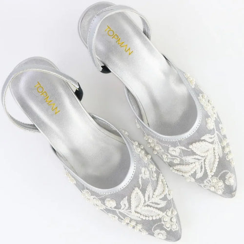 Silver Embroidered Heels