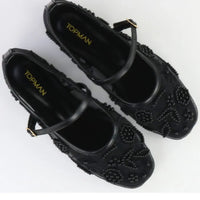 Embroidered Black Pumps