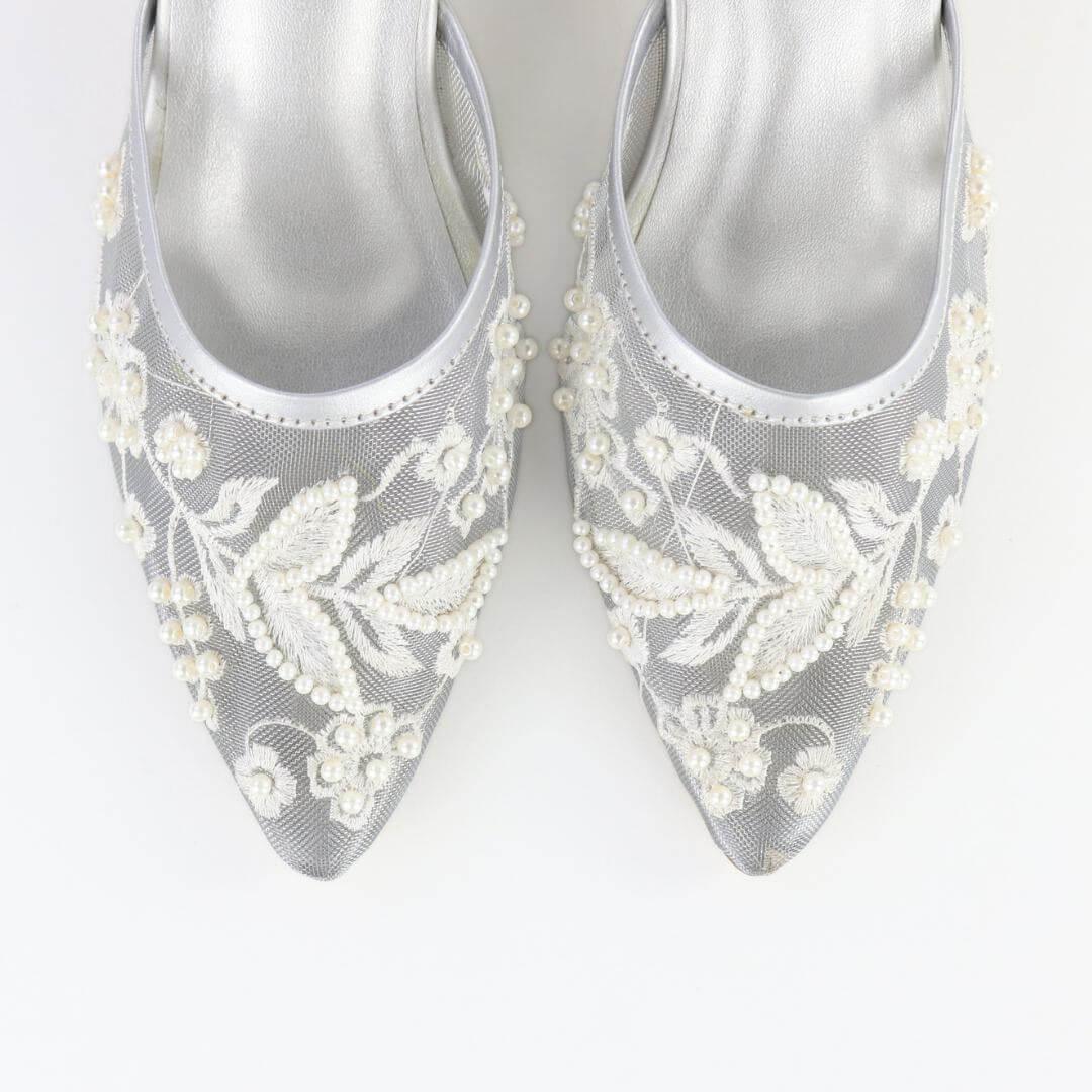 Silver Embroidered Heels