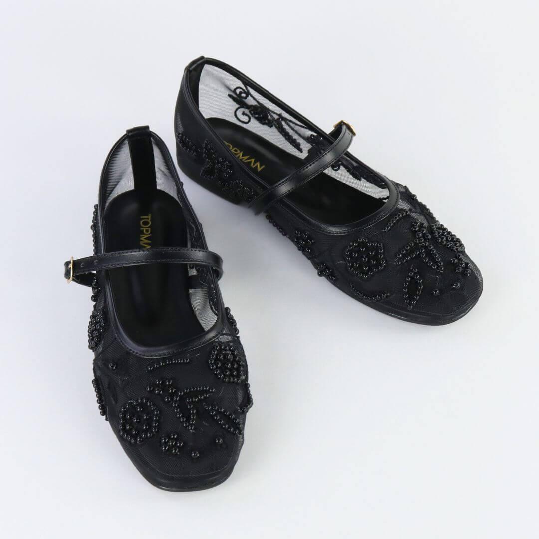 Embroidered Black Pumps