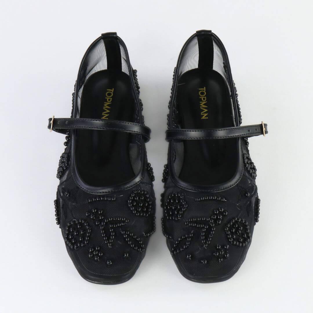 Embroidered Black Pumps