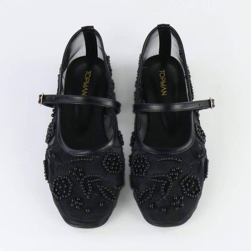 Embroidered Black Pumps