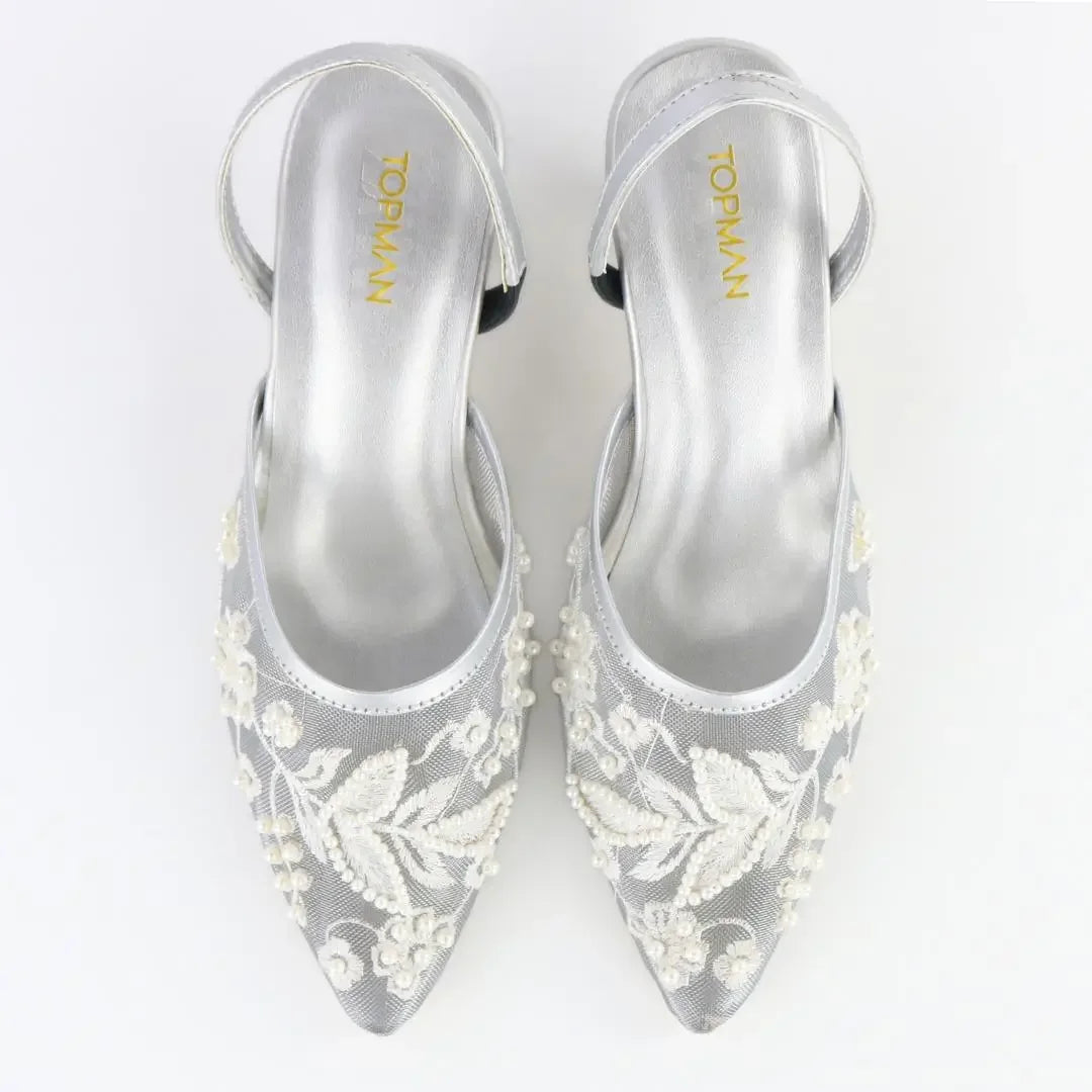 Silver Embroidered Heels