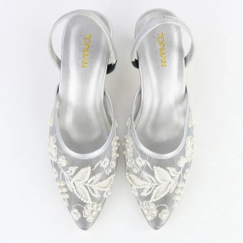 Silver Embroidered Heels
