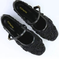 Embroidered Black Pumps