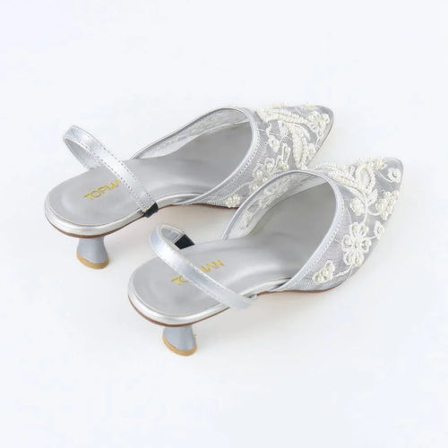 Silver Embroidered Heels