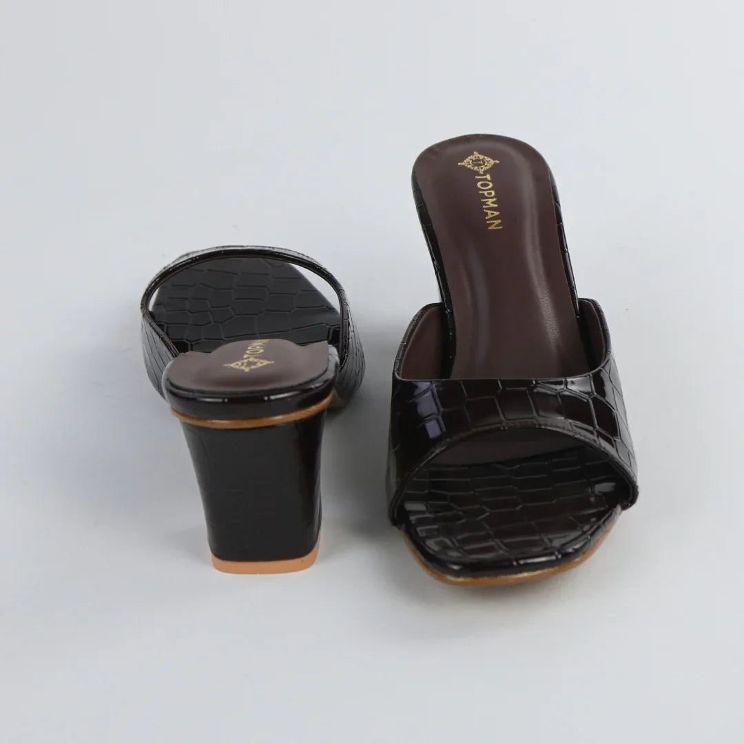 Women’s glossy dark brown Heels-H001
