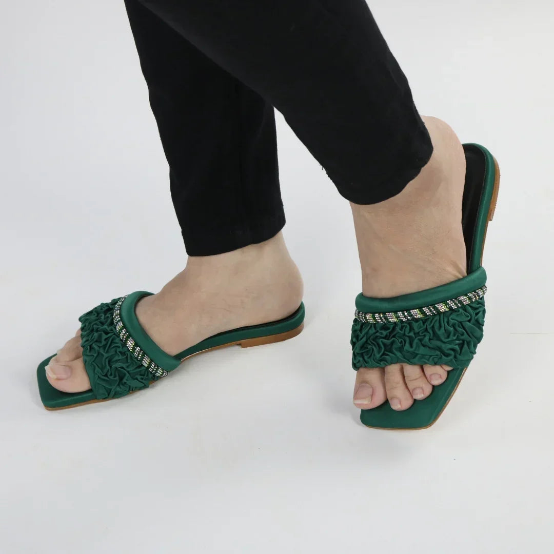 Green Ruffle Sliders-F010